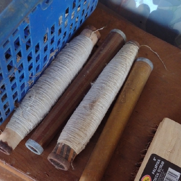 Antique Wooden Spools with Yarn - Picture 1 of 3